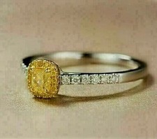 14K White Gold Plated 2Ct Lab Created Yellow Citrine Cushion Cut Halo Engagemet