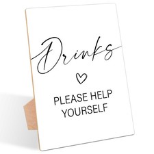 Minimalist Baby Shower Table Sign, Drinks Sign, Pack of 1 Wooden Tabletop Sig...