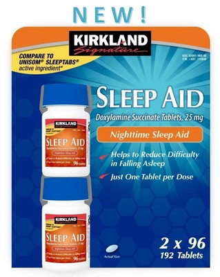 Kirkland Signature Sleep Aid Doxylamine Succinate 192 Tablets 25mg EXP 5/2027