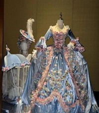 Blue Lavish Vintage Victorian Ball Gown 3D Floral Bow Corset Evening Dress
