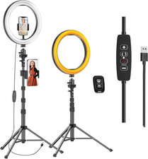 13" Ring Light with 55" Extendable Tripod Stands and Phone Holder, Dimmable LED