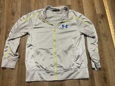 Under Armour Sweatshirt, Youth Boys Medium, Zip Up Athletic Wear Grey Green Blue