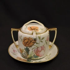 Nippon Mayo/Condiment Jar Lid Saucer Ladle 1911-1918 Hand Painted Floral w/Gold