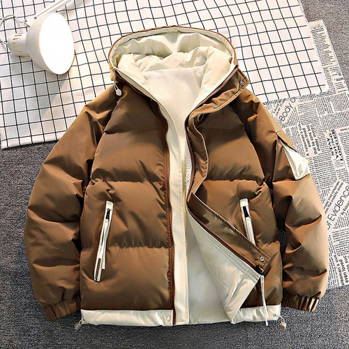 Coats Fashion Men Casual Solid Color Hooded Parkas Male Black Khaki Warm Male Co - Picture 1 of 11