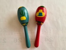 Set of 2 Vintage Hand Painted Wooden Fiesta Maracas Percussion Instrument
