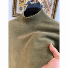 2023 Velvet Base Layer Men's Slim Solid Color Half Turtleneck Long-sleeved T-shi