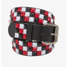 HOT TOPIC Black White & Red Three Row Pyramid Stud Belt NWT Size M