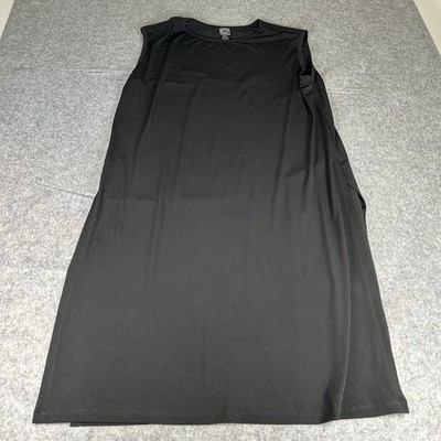 Clara Sun Woo Tunic Top Womens XL Long Slits Black Slinky Minimalist Capsule