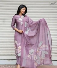 Bollywood Indian Purple Floral Printed Kurta Pant Dupatta Readymade Suit A24