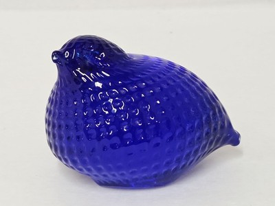 Cobalt Blue Glass Quail Bird Paperweight Home Office Decoration Vintage