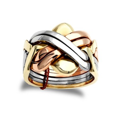 Massiver 6-teiliger Herren-Puzzlering 9 kt Gelbweiß- und Rotgold Jewelco London