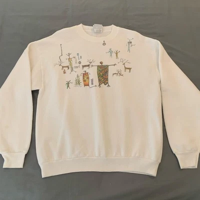 Sudadera Lee De Colección Para Hombre Grande Blanca Tribal Naturaleza Gráfica Cuello Redondo Pullover - Imagen 1 de 4