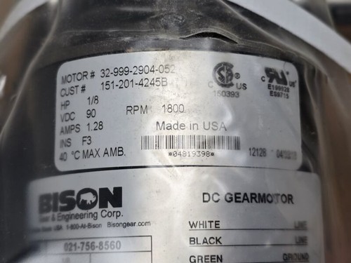 Motoriduttore Bison DC 021-756-8560, 90 VDC, 1,28 Ampere, 1/8 HP, 30 RPM - Foto 7 di 7