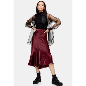 Topshop Flounce Midi Skirt Burgundy NWT 