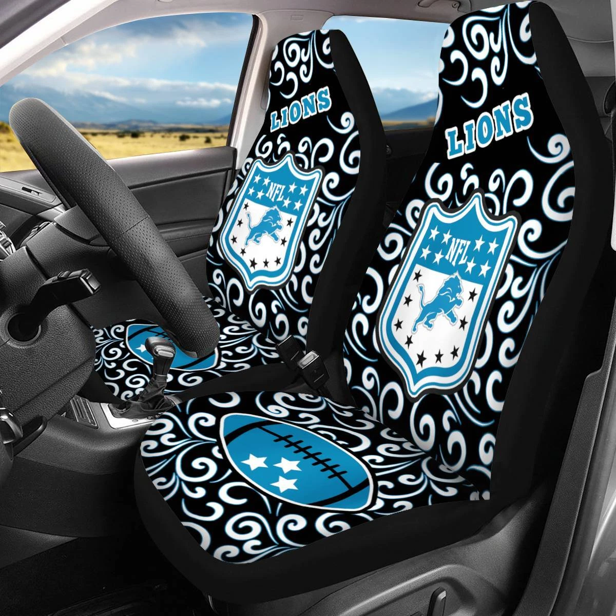 Car Seat Cover Seat Protector 2Pc for Detroit Lions