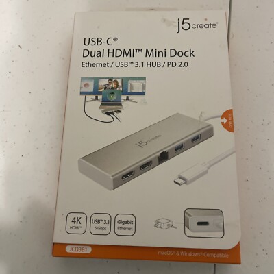 j5create JCD381 USB Type-C Dual HDMI Mini Dock Adapter