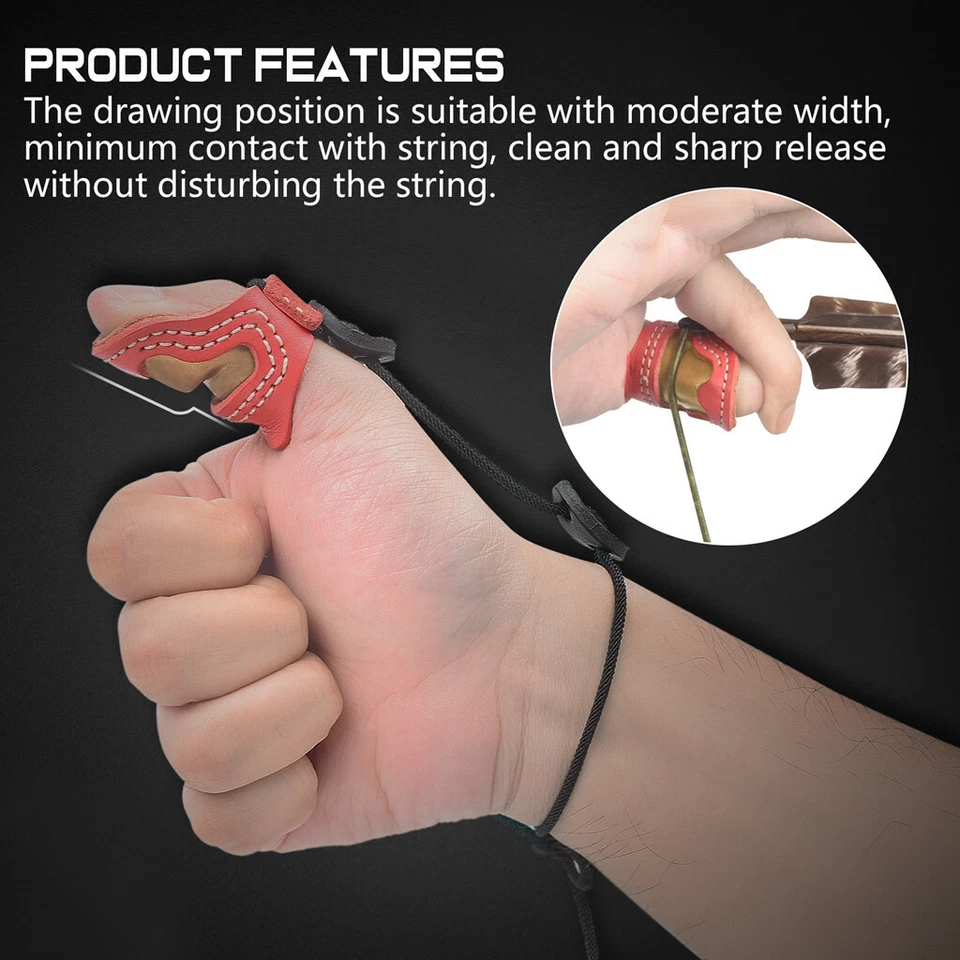 Anillo para pulgar de tiro con arco de cuero suave y protector de dedo de latón para arco recurvo rojo Foto 4 de 4