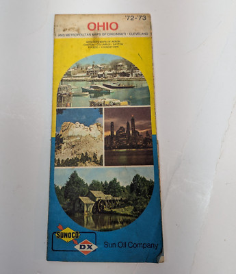 Vintage 1970's Sunoco Road Map Sun Oil Company Ohio Transportation