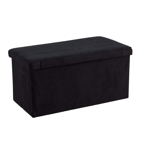 Otomana de almacenamiento tela de pana negra grande plegable muebles sólidos que ahorran espacio - Imagen 6 de 7