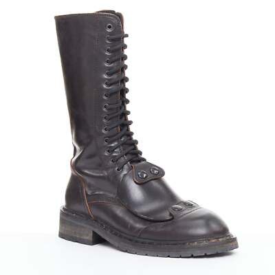 rare ANN DEMEULEMEESTER black leather snap button panels tall