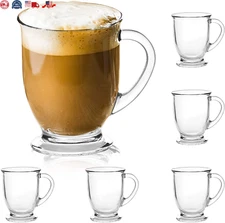 15 Oz Glass Coffee Mugs Set of 6: Perfect for Latte, Cappuccino, Tea & More