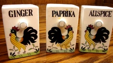 Vtg 3pc ROOSTER Spice Jars Primative FARMHOUSE Country Kitchen Home Decor    722