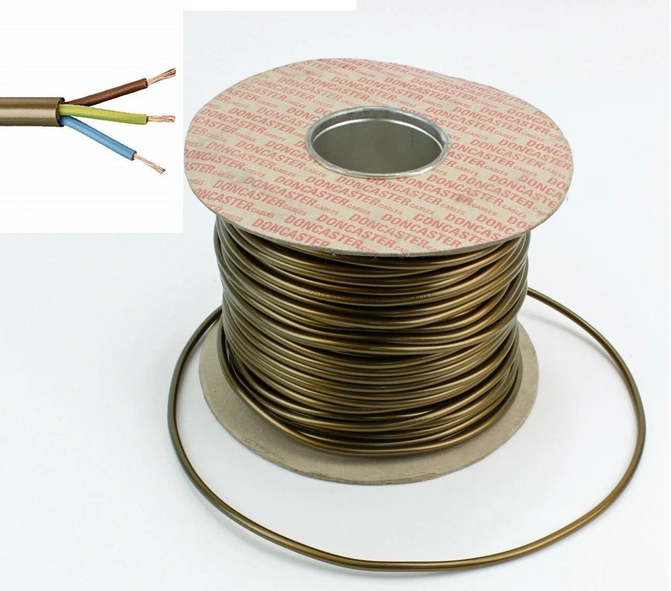 0.5MM 3 Core 2183Y Round Table Lamp Flex Cable Gold Brass 3AMP Lighting cable