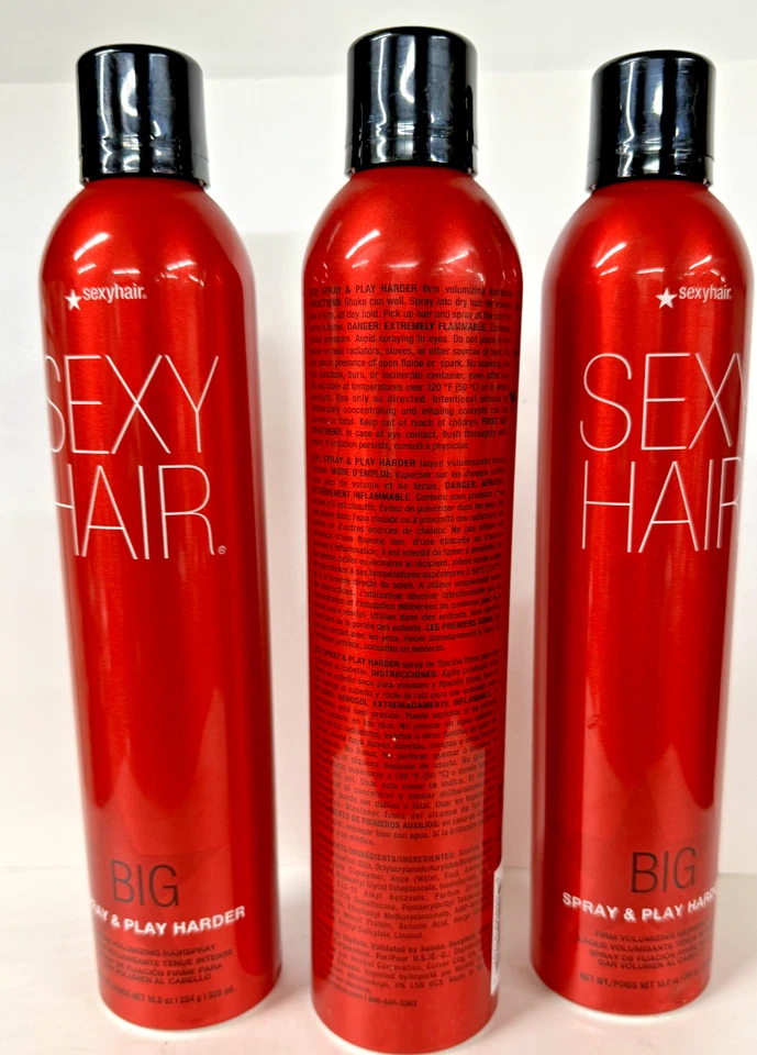 Лак для волос Sexy Hair Big Spray and Play Harder твердый объемный, 10 унций (3 упаковки) - Изображение 2 из 2