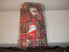 Vtg NEW In Package LONCRAFT RED BEIGE GREEN PLAID FLANNEL SHIRT Size Large