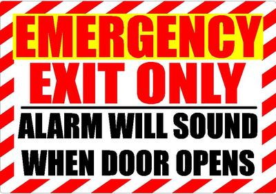 EMERGENCY EXIT ONLY SECURITY ALARM WILL SOUND DECAL SAFETY SIGN STICKER OSHA