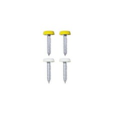 Image of NEW WOT-NOTS NUMBER PLATE PLASTIC TOP SCREWS WHITE & YELLOW PACK OF 4 PWN566