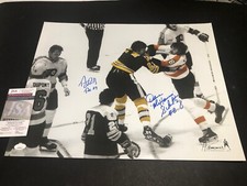 JSA TERRY O'REILLY & DAVE SCHULTZ SIGNED 16X20 AUTOGRAPHED FIGHT PHOTO 637