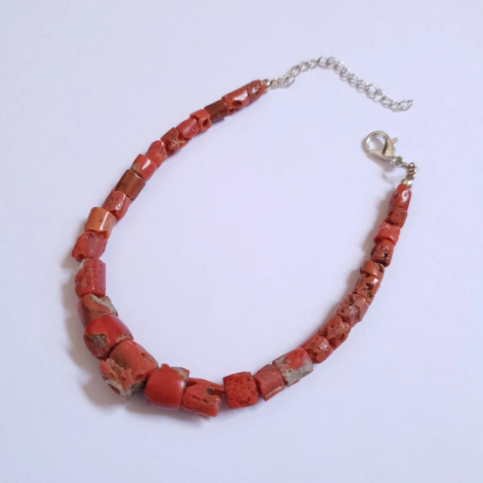 Mediterranean Coral Natural Italy Sea Red Beaded Bracelet 7 to 9 Inch Adjustable - Image 4 of 4