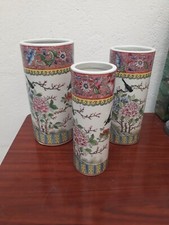 Ensemble De 3 Ancien VASE PORCELAINE Antique Asian China Old