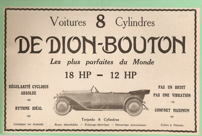Publicité Ancienne De Dion-Bouton 1909 Issue De Magazine, Noir Et Blanc