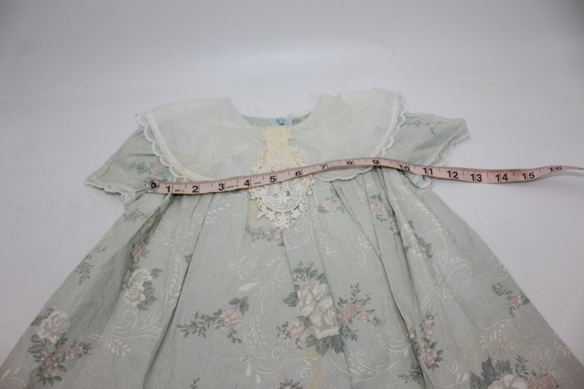 Vintage 18 M Gunne Sax Jessica McClintock Baby Girl Green Lace