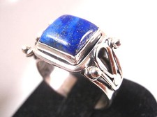Elegant Lapis Lazuli Square Cube 925 Sterling Silver Ring sz 6-8