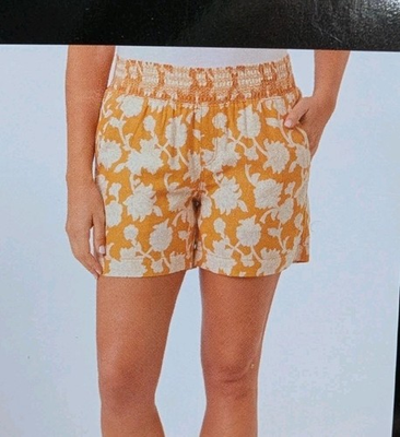 #ad NWT Briggs Pull On Linen Blend Floral Paperbag Shorts Womens S Beach Mature #30 $12.60