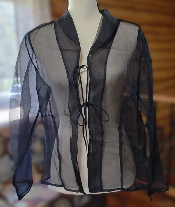 Luna Luz Black Sheer Jacket Top. Silk Organza. Small.