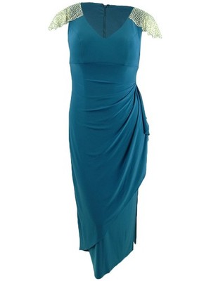 Alex Evenings Women's Petite V-Neck Gown (10P, Deep Teal) 884002920777