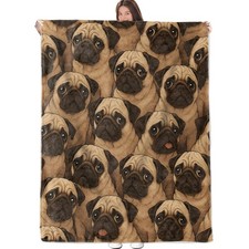 Fun Pug Dog Blanket Flannel Throw Soft Cozy Lightweight Home Decor 60x50 Inch