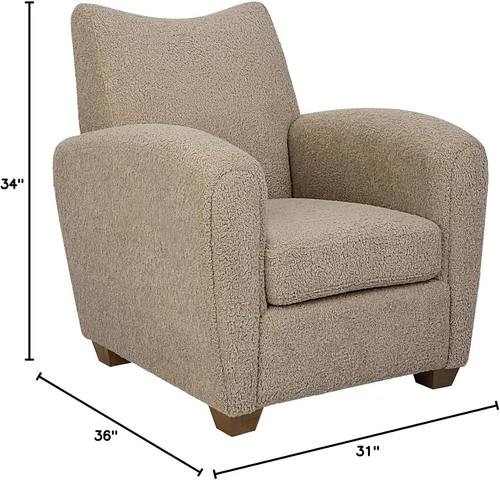 Cozy Teddy Farmhouse Accent Chair in Brown Wood and Fabric - Picture 2 of 5