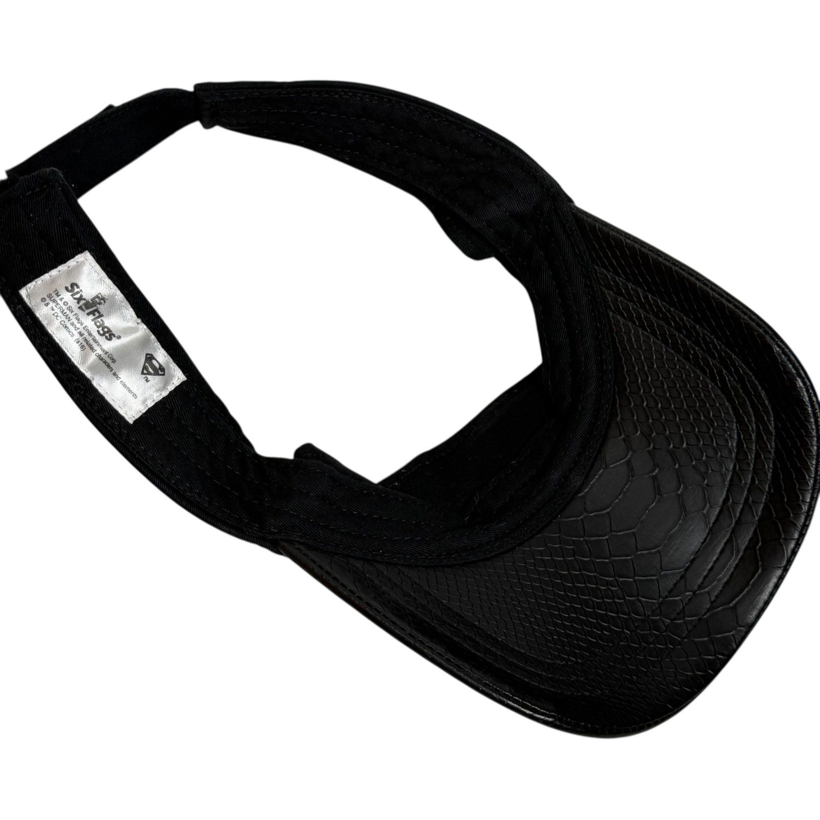 Superman Sixflags Hat Cap Visor Strap Back Black … - image 8