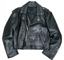 VGC HEAVY LEATHER MOTORCYCLE JACKET - S - OLD SCHOOL BIKER ROCKER PUNK METALHEAD