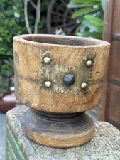 Collectible Old Wooden Hand Carved Brass Metal Work Beautiful Planter Vase 1890