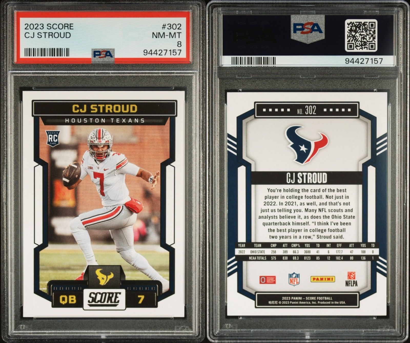 2023 Score Rookies CJ Stroud #302 PSA 8 Rookie RC view 3