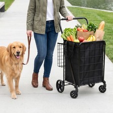 Collapsible Utility Rolling Cart for Groceries Laundry Moving - Heavy Duty 88 lb