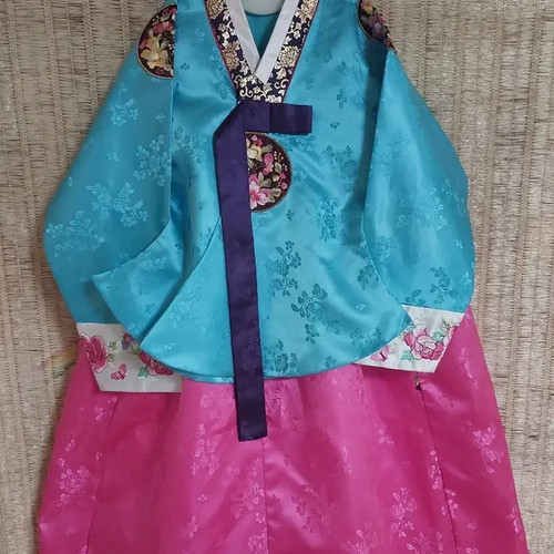 Girls Hanbok Pink Skirt Blue Jacket for 8 Years Old