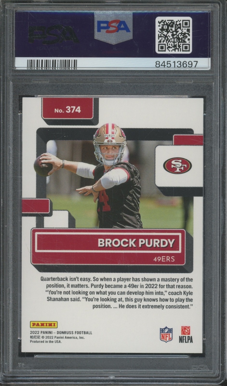 2022 Panini Donruss #347 Brock Purdy RC Rookie Mint PSA 9 view 2