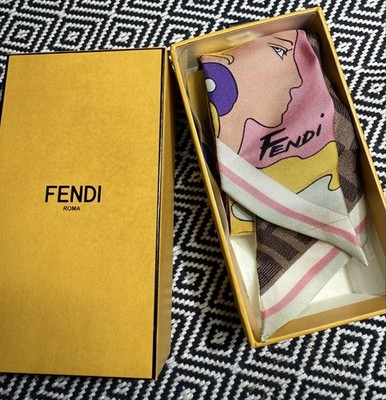Excellent Condition FENDI Silk Scarf Lappy Zucca Pattern Reversible From Japan